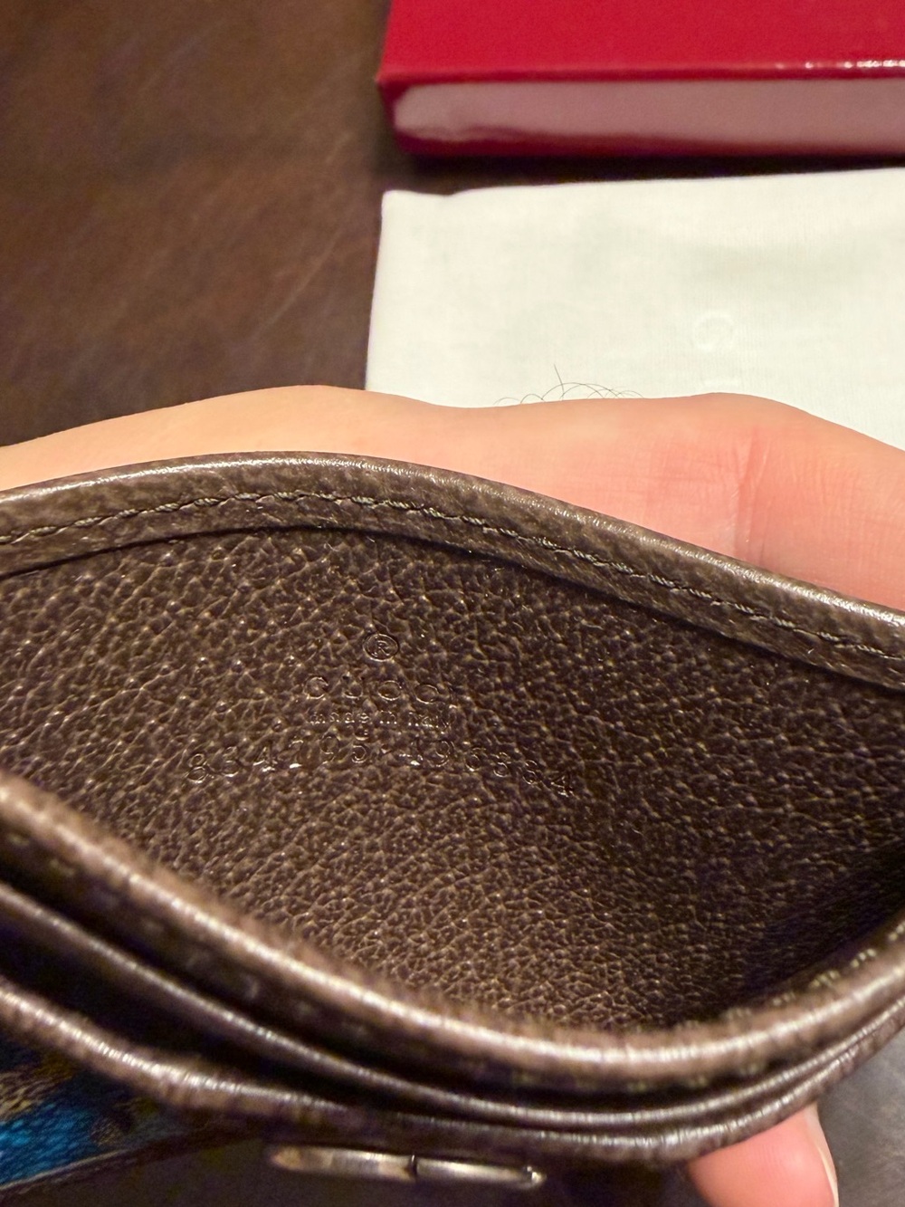 New Authentic Gucci GG Supreme Logo Card Case Wallet Brown Blue Leather - Picture 10 of 10